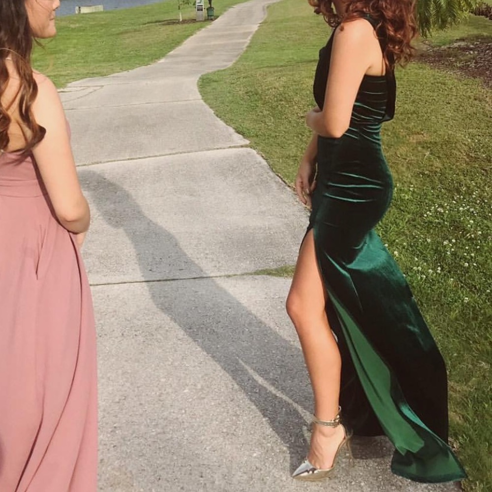 Dark green velvet one shoulder prom dress